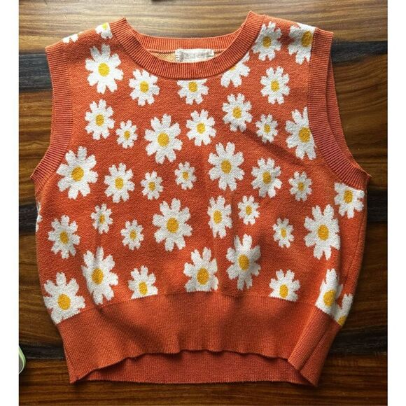 Altard State Orange Floral Sweater Vest Size Large - Picture 3 of 7
